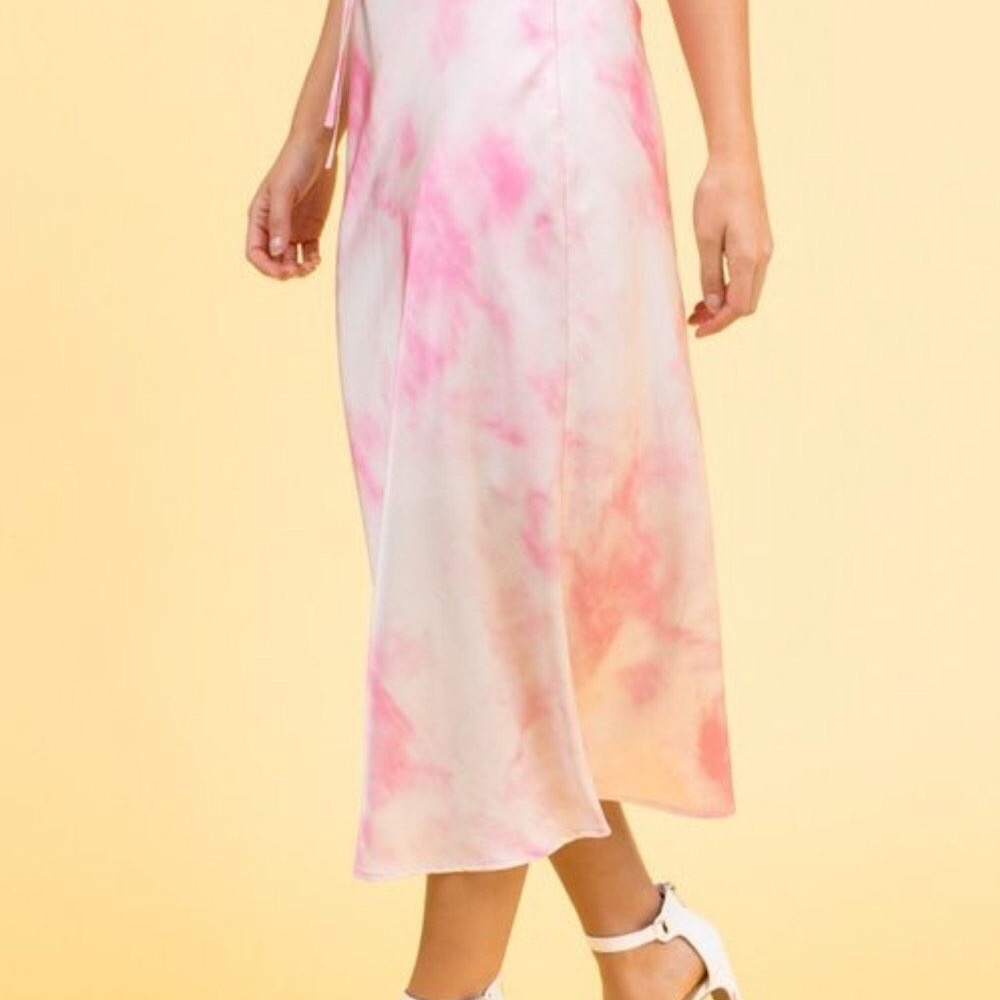 Tie Dye Midi Satin Smooth Skirt - Picture 7 of 8